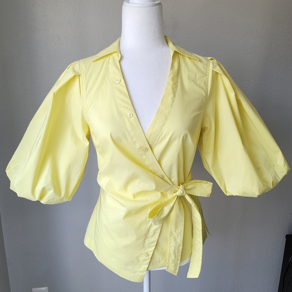Jonathan Simkhai Standard Aletta Wrap Blouse Size XSmall Color Chamomile NWT